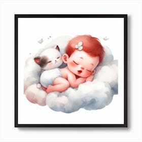 Cute Baby Sleeping On A Cloud Art Print