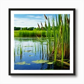 Grass Plant Vegetation Water Reed Calm Cane Season Scene Green Tranquil Background Natur Art Print