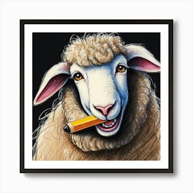 Sheep With Pencil Art Print