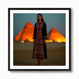 Egyptian Woman In Front Of Pyramids 7 Art Print