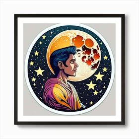 A person stands against a starry night sky Art Print