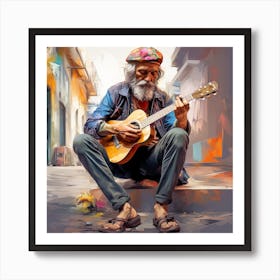 Old Man Playing Guitar 7 Art Print