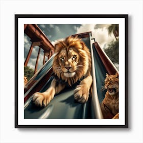 Lion playing Art Print