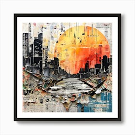 Cityscape, Hand Painted ART Elements Digital Prints And Textured Paper Art Print