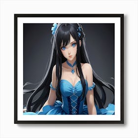 Anime Girl In Blue Dress Art Print