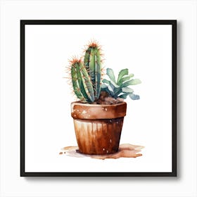 Watercolor Cactus In Pot Art Print