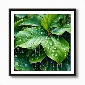 Raindrops On Leaves 5 Art Print