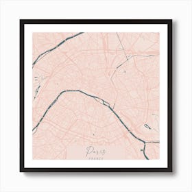 Paris France Pink and Blue Cute Script Street Map Art Print