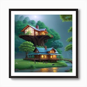 Tree House In The Forest Art Print