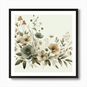 Sage green floral art Art Print