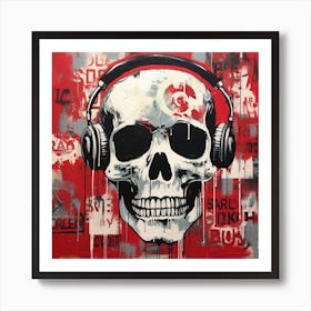 Skull With Headphones 1 Art Print