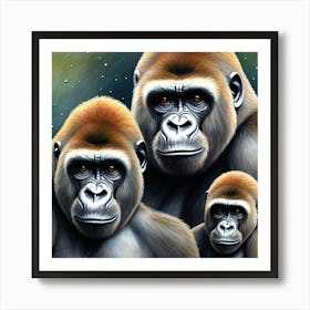 Elegant Three Gorillas Family Art Print