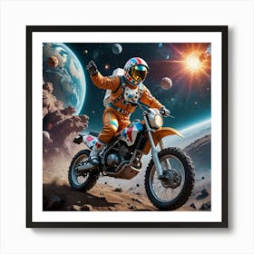 Astronaut Riding A Motorcycle In Space 1 Art Print