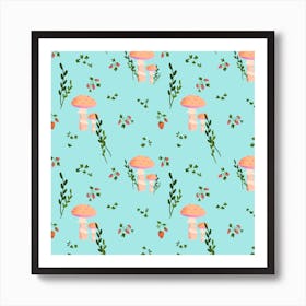 Pink Mushrooms Fabric Art Print