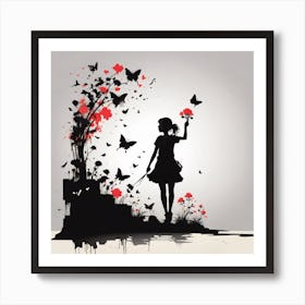 Girl With Butterflies 1 Art Print