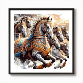 Moroccan Berber Horses Running Color Drawing Art Print