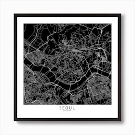 Seoul Black And White Map Square Art Print