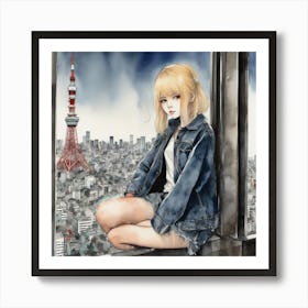 Girl In A Window Art Print