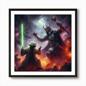 Yoda Fighting Sauron Star Wars Lord Of The Rings Art Print Art Print