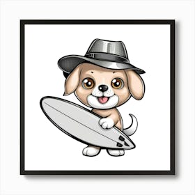 Dog With Surfboard Art Print