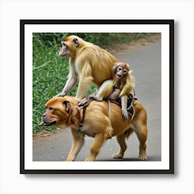 A Monkey Ride On Dog 689103601 Art Print