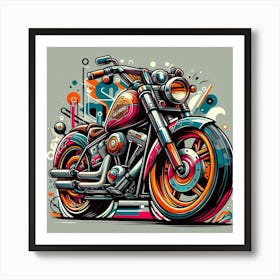 Harley Davidson Motorcycle Vehicle Colorful Comic Graffiti Style - 2 Art Print