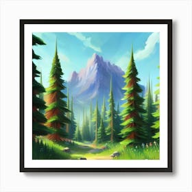 Path To The Mountains trees pines forest 2 Art Print