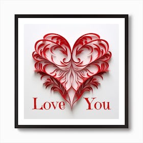 Red Heart Swirls Paper Art Love You Valentine Art Print