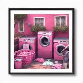 Pink Washing Machine Art Print