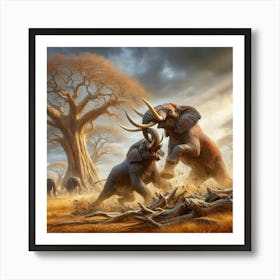 Elephants Fighting 5 Art Print