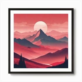 Misty mountains background in red tone 21 Art Print