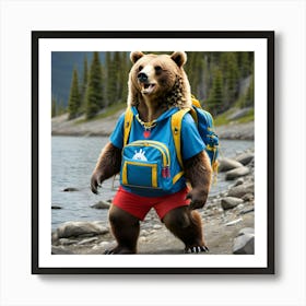 Bear In A Backpack Art Print