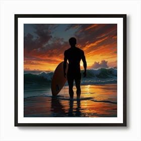 Surfer At Sunset 3 Art Print