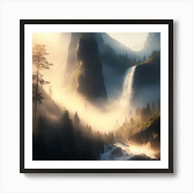 Waterfall In The Mountains Art Print