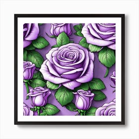 Seamless Pattern With Purple Roses Art Print