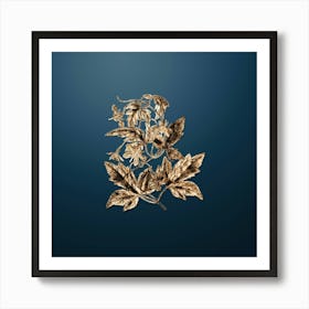 Gold Botanical Red Loasa Flower on Dusk Blue n.0579 Art Print