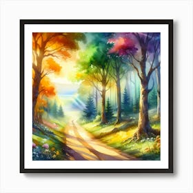 Colorful Path In The Forest Art Print