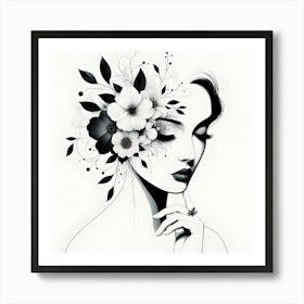 Black And White Flower Girl 1 Art Print