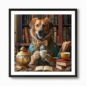 Dog In A Library Art Print