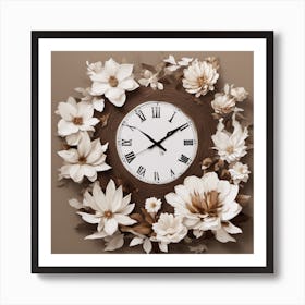 Clock With Flowers 2 Art Print