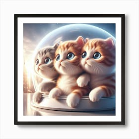 Three Kittens In A Glass Dome Art Print