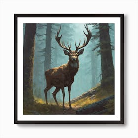 Deer In The Woods 35 Art Print