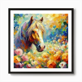 Horse Head In Flowers Impressionism Art Print