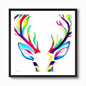 Grown Deer With Majestic Antlers In A Blurred Color Illustration Art Print
