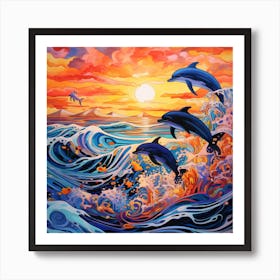 Dolphins At Sunset 1 Art Print