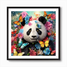 Panda Bear With Butterflies Art Print