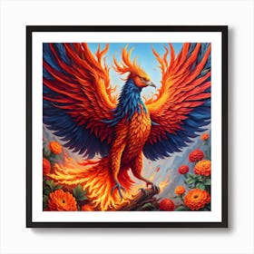 Feathers Aflame: Journey Through Fire Wonderland Art Print