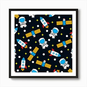 Seamless Pattern With Astronauts Art Print