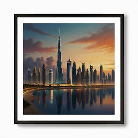 Dubai Skyline At Sunset 2 Art Print