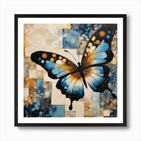 Decorative Butterfly in Blue and Cream II Art Print